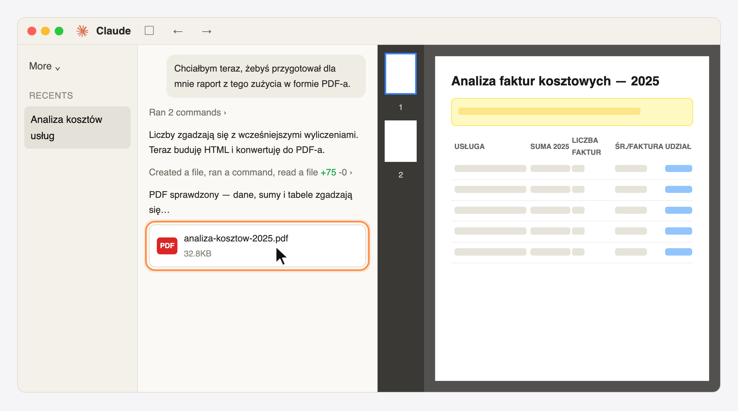gotowy raport PDF w przeglądarce aplikacji